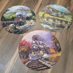 3 Vintage Scenic Railroad Train Round Puzzles Complete Unframed Ted Blaylock